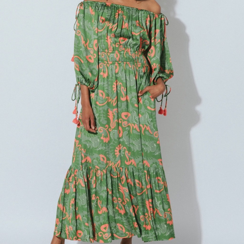 Cleobella Daniella Midi Dress in Abstract Green Pink Size Medium